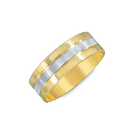 Two Tone Center Groove Wedding Band. 7mm