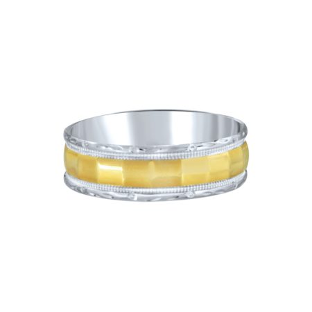 Two Tone Diamond Cut Edges Wedding Band. 7mm - Image 2